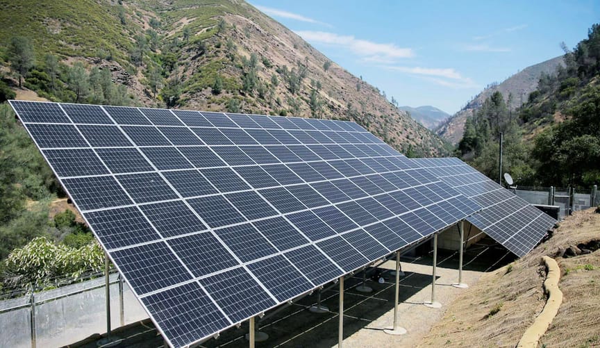 A solar array built by Box Power at the PG&E remote grid project in Briceberg, California.