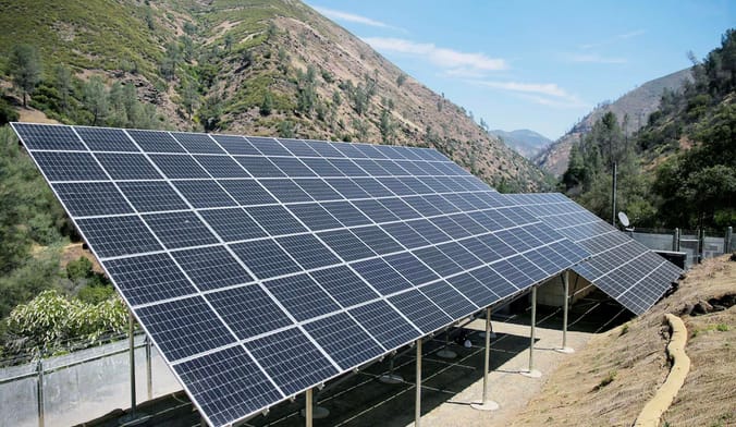 A solar array built by Box Power at the PG&E remote grid project in Briceberg, California.