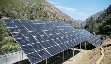 A solar array built by Box Power at the PG&E remote grid project in Briceberg, California.