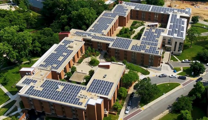 A solar system at Abrams Hall, an affordable housing building in Washington D.C., installed by Flywheel Development.