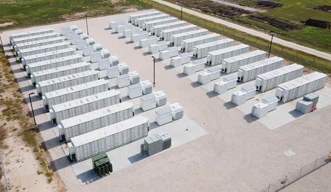 A drone image of a battery installation owned by Key Capture Energy in West Columbia