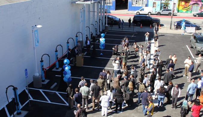 Revel opening its public high-speed EV charging site in San Francisco's Mission District in March 2025.